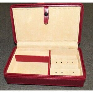 Dulwich Designs Vintage 7 Inch Red Leather Zip Around Jewelry Box Travel Case